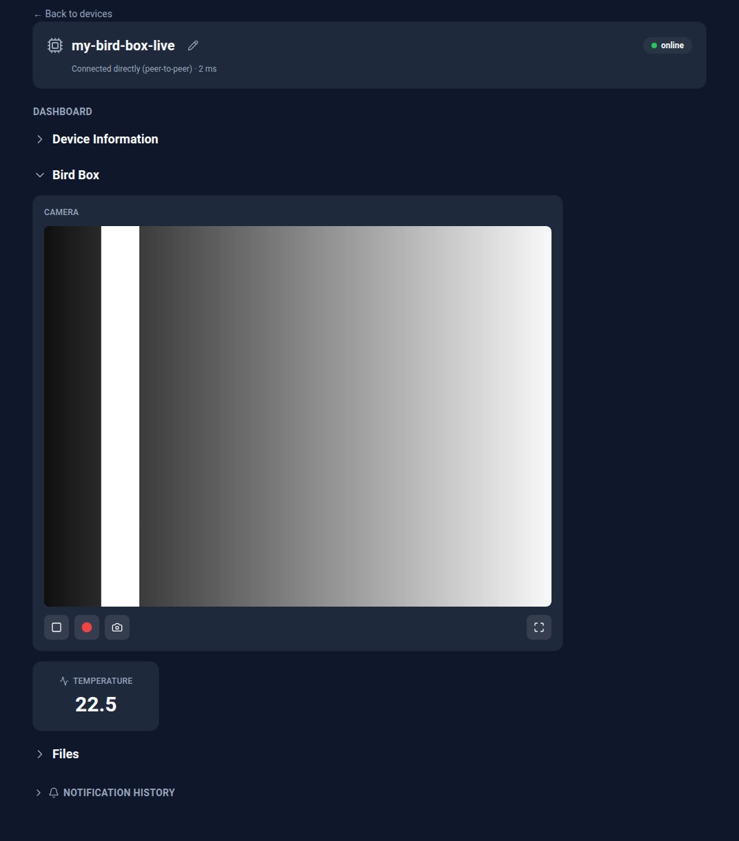 The Bird Box Live dashboard